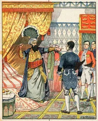O Dey de Argel, Hussein ibn El Hussein, agride o embaixador francês, M. Deval, com um leque
