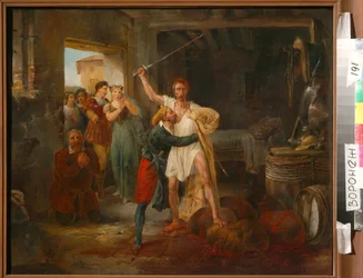 Dom Quixote Lutando contra certas peles de vinho tinto