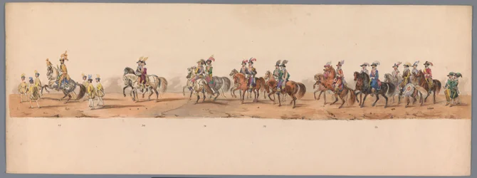 Concurso histórico no segundo centenário da Universidade de Utrecht, 1836 (placa 8)
Procissão do exército holandês a Ostende, a 3 de Julho de 1600, no dia seguinte à vitória em Nieuwpoort; de acordo com a representação fantasiada, dada por H H H Student