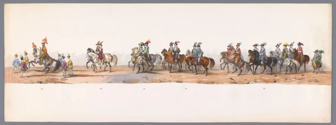 Concurso histórico no segundo centenário da Universidade de Utrecht, 1836 (placa 8)
Procissão do exército holandês a Ostende, a 3 de Julho de 1600, no dia seguinte à vitória em Nieuwpoort; de acordo com a representação fantasiada, dada por H H H Student