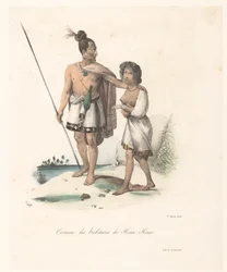 Vestuário dos habitantes de Houa-Houa (Nova Zelândia) Costume des habitans de Houa-Houa (título no objeto) Voyage of Discovery of the Astrolabe (título da série) Voyage de découvertes de l