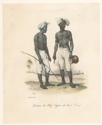 Vestuário dos chefes de Havre-Dorey na Papua-Nova Guiné (título no objeto). Viagem de descobrimento do Astrolabe (título da série)