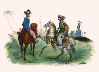 Dois oficiais em Argel. Em "Album Grotesque, Choices of Outstanding Types", ilustrações de Victor Adam, Paris, cerca de 1850.