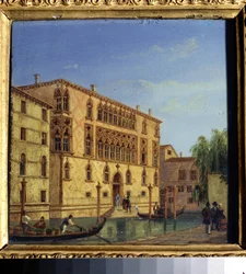 ""Vue de Venise: le palais Giovanelli"" (Vistas de Veneza. O Palazzo Giovanelli) Pintura de Jean-Victor (Jean Victor) Vincent Adam (1801-1867) Museu de Arte do Estado do século XIX, Tula, Rússia