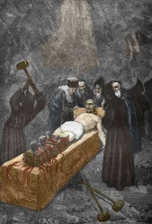 Caso das possuídas de Loudun (demónios de Loudun) cerca de 1630: caça às bruxas, o padre francês Urbain Grandier (1590-1634), que alegadamente fez um pacto com o diabo e é acusado de enfeitiçar freiras, é torturado - Urbain Grandier, francês