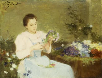 Arranjando flores para um buquê de primavera