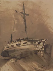 Um navio em Choppy Seas, 1864 (caneta e tinta no papel)