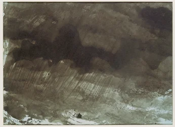Casa isolada sob a tempestade. Caneta e lavagem ...