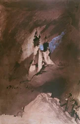 Memória de um castelo nos Vosges, 1857 (caneta e tinta, lavagem e guache sobre papel)
