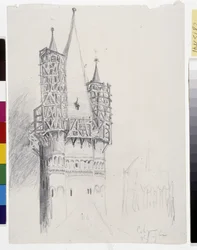 O campanário de Colônia (tinta sobre papel)