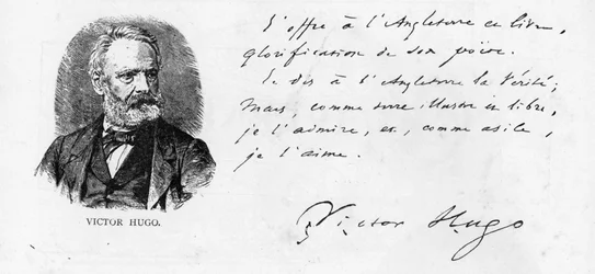 Dedicatória de Victor Hugo à Inglaterra do seu livro sobre Shakespeare, c. 1864