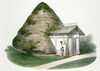 A Casa do Gelo em Courbeton, ilustração de "Habitations Champetres" publicado Paris, c.1895 (chromolitho)