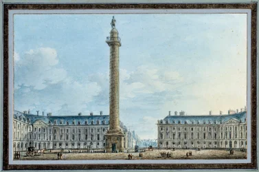 Vista da coluna belicosa localizada na Place Vendome em Paris Aquarela de Victor Jean Nicolle (1754-1828) Por volta de 1810 Sol. 0,67x0,12 m Malmaison, musee du chateau