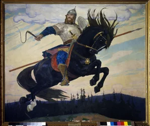 Ilya Muromets (Elie de Murom) (Ilya Muromets). herói lendário russo. Pintura de Viktor Mikhailovich Vasnetsov (1848-1926), óleo sobre tela