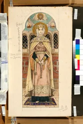 Retrato de Eudoxie Dimitrievna de Souzdal (morreu por volta de 1407) (estudo para um fresco na catedral de Saint Vladimir em Kiev) - Obra de Viktor Mikhaylovich Vasnetsov (1848-1926)