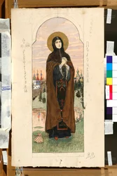 Retrato de Euphrosyne de Polotsk (Eufrasinnia, Efrasinnia) (1110-1173) (estudo para um afresco na Catedral de São Vladimir em Kyiv) - Obra de Viktor Mikhaylovich Vasnetsov (1848-1926)