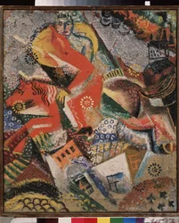 Composição com um cavaleiro vermelho. Pintura de Viktor (Victor) Nikandrovich Palmov (1888-1929), óleo sobre tela