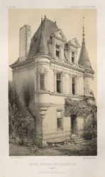 Arquitetura pitoresca ou monumentos do século XV. E XVI. Séculos: Chateaux De France dos séculos XV e XVI: Pl. 9, Old Chateau de Villeneuve (Yonne)