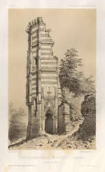 Arquitetura pitoresca ou monumentos do século XV. E XVI. Séculos: Chateaux De France dos séculos XV e XVI: Pl.3, Torre do castelo de Montfort-l