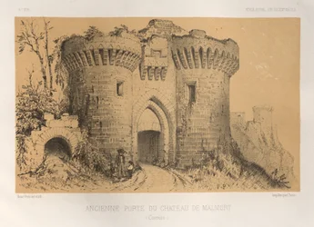 Arquitetura pitoresca ou monumentos do século XV. E XVI. Séculos: Castelos da França dos séculos XV e XVI: Pl.6, Antigo Portão do Chateau De Malmort (Correze)