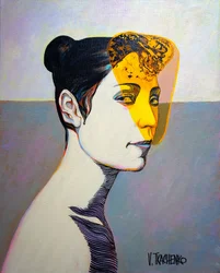 Perfil abstrato de uma mulher amarela