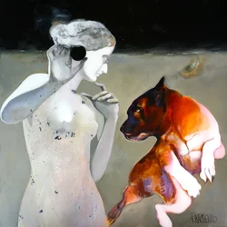 Mulher contemplativa e cão