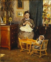 Um interior com mãe e filho
