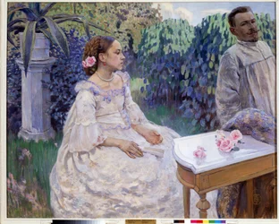 "Autoportrait avec la soeur" (Auto-retrato com a irmã) Peinture de Viktor (Victor) Elpidiforovich Borisov-Musatov (Borisov Musatov) (1870-1905) 1898 Museu Estatal da Rússia, São Petersburgo