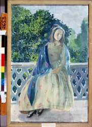 "Jeune fille au balcon" Peinture de Viktor (Victor) Elpidiforovich Borisov-Musatov (Borisov Musatov) (1870-1905) 1900 State A. Radishchev Art Museum Saratov