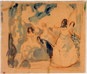 Jeunes femmes sur une terrasse - Oeuvre de Viktor (Victor) Elpidiforovich Borisov-Musatov (Borisov Musatov) (1870-1905)