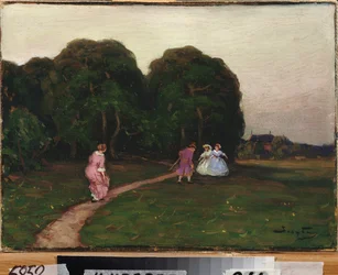 No Jardim. Pintura de Viktor Ivanovich Zarubin (Victor Zaroubine ou Zaroubin) (1866-1928), óleo sobre tela. arte russa