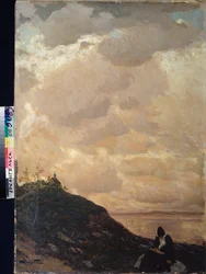 Espaço celeste - Pintura de Viktor Ivanovich Zarubin (Victor Zarubin ou Zarubin) (1866-1928), óleo sobre tela