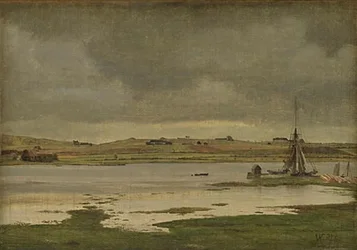 O Fiord em Hadsund, Jutland. Tempo nublado