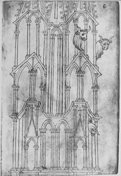 Elevação da torre da Catedral de Laon (caneta e tinta sobre papel)