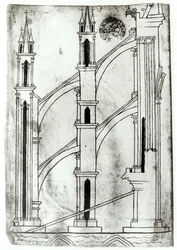 Senhora Pe. 19093 f.32v Seção da parede e arco das capelas absidiais da Catedral de Reims (cópia fac-símile)
