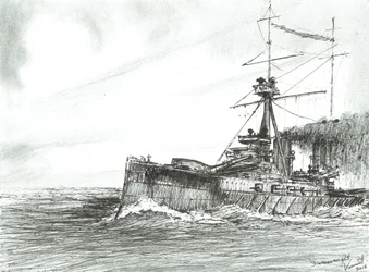 HMS Dreadnought no mar, 2017, (tinta no papel)
