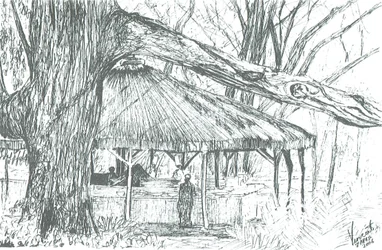 Bar ao ar livre, lago Naivasha, 2006; (tinta sobre papel)