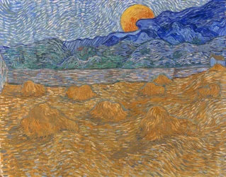 Paisagem com feixes de trigo e lua crescente