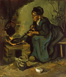 Camponesa que cozinha perto de uma lareira, 1885.