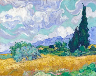 Campo de trigo com ciprestes