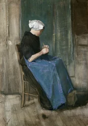 Mulher jovem Scheveningen tricô, virado para a direita, 1881