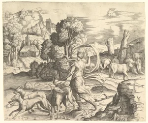 Diana, a caçadora em uma paisagem, c. 1530-42.