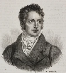 Retrato de Vincenzo Camuccini (1771-1844), pintor e restaurador italiano, litografia de Gaetano Riccio de Poliorama Pittoresco, n 16, 23 de novembro