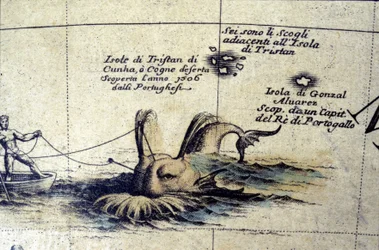 Baleeira no Atlântico Sul, depois de um globo de Coronelli. Século XVII