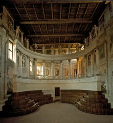 Arquitetura renascentista: vista do Teatro Olímpico (teatro olimpico) projetado pelo arquiteto Vincenzo Scamozzi (1552-1616) 1588-1590 Sabbioneta, Itália