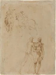 Dois cavaleiros e dois nus masculinos