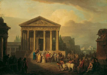 Ato de sacrifício em frente a um templo romano