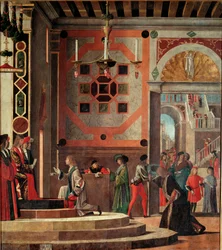Ciclo da vida de Santa Úrsula, segunda mesa: Adeus (ou partida) dos embaixadores. (óleo sobre painel
