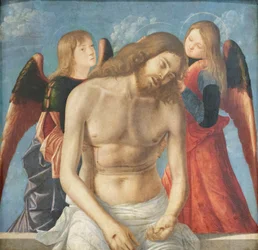 Cristo morto apoiado por dois anjos