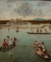 Caça na Lagoa (frente); Porta-cartas (verso), c.1490-1495 (Óleo sobre painel)
